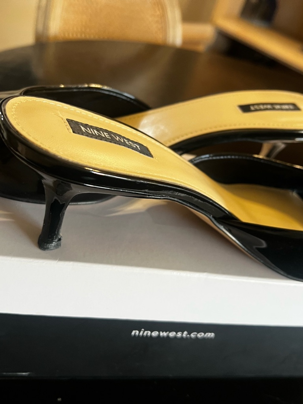 Nine West Black Patent Low Kitten Heel Mules